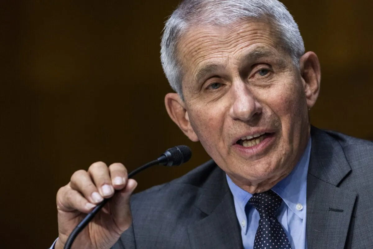 Dr. Anthony Fauci, director of the National Institute of Allergy and Infectious Diseases, speaks during a hearing on Capitol Hill in Washington on May 11, 2021. (Jim Lo Scalzo/Pool via AP)