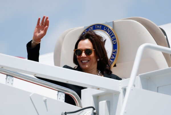 Kamala Harris waves