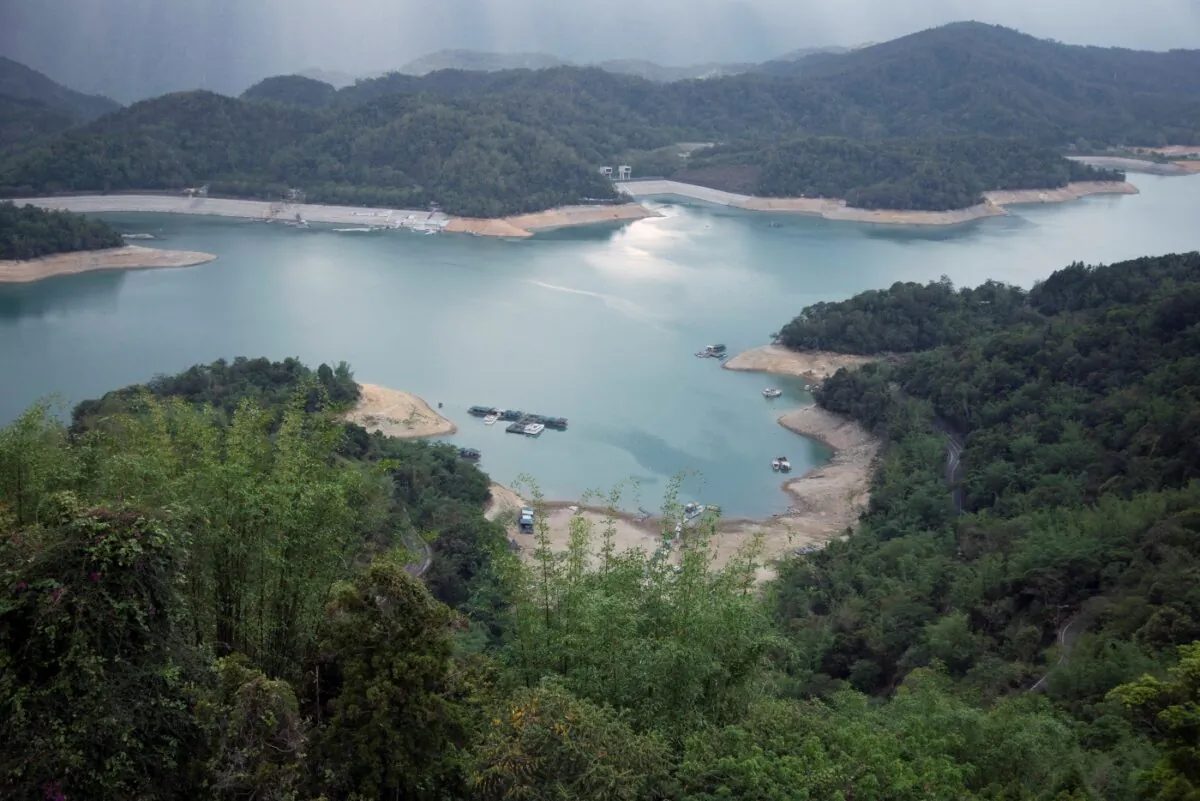 Sun Moon Lake with low water levels during an island-wide drought, in Nantou, Taiwan, on May 15, 2021. (Annabelle Chih/File Photo/Reuters)