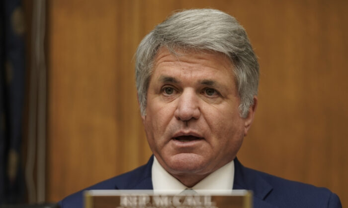Rep. Michael McCaul (R-Texas) speaks as U.S. Secretary of State Antony Blinken testifies before the House Committee on Foreign Affairs in Washington on March 10, 2021. (Ken Cedeno/Getty Images)