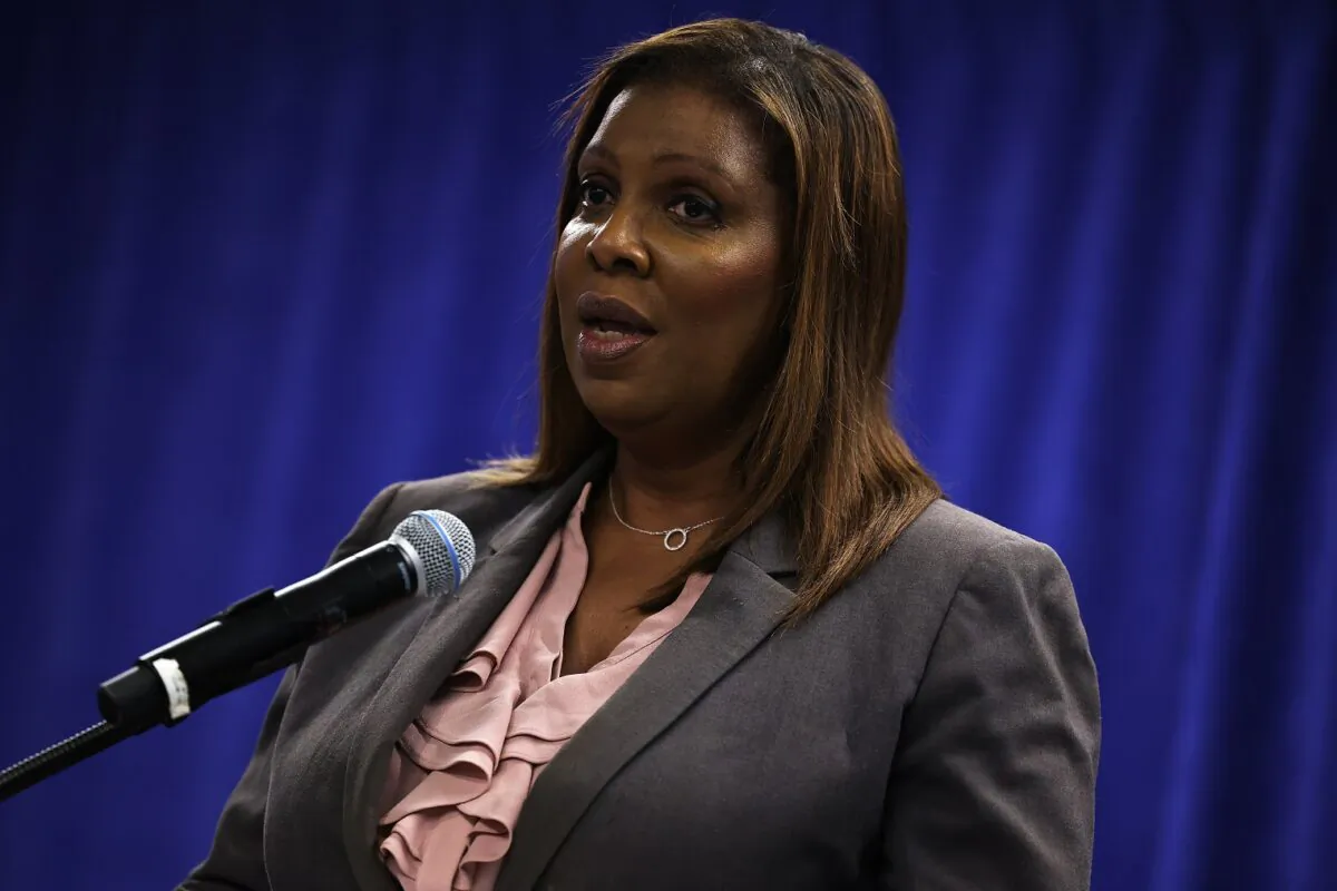 New York Attorney General Letitia James speaks during a press conference in Manhattan in New York City on May 21, 2021. (Michael M. Santiago/Getty Images)