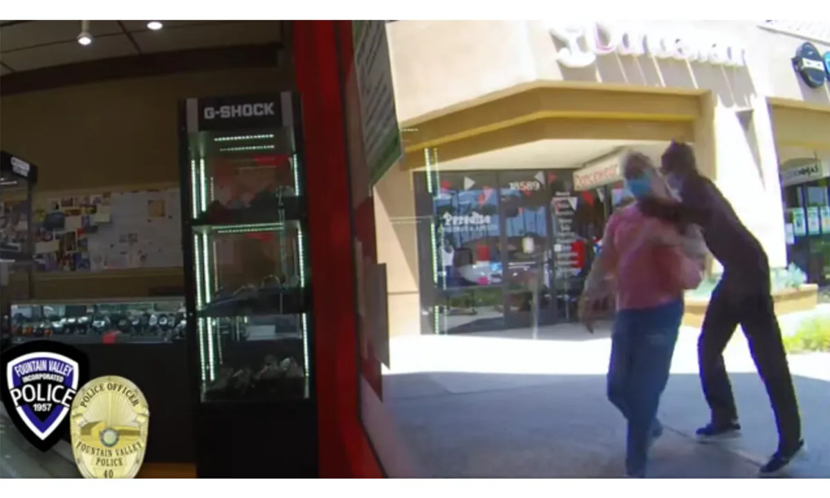 Fountain Valley police released a video documenting the theft of a necklace from an elderly woman. (Courtesy of the Fountain Valley Police Department)