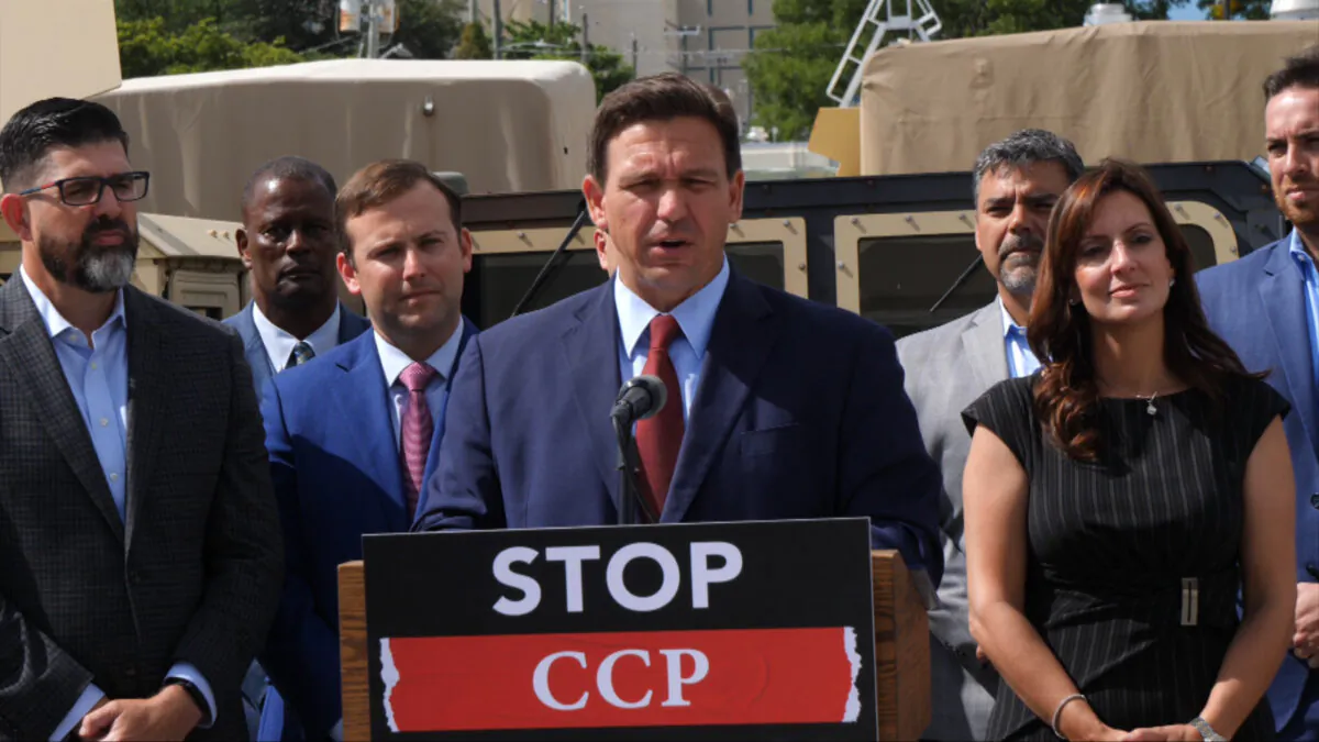 Florida Gov. Ron DeSantis speaks at a press conference in Miami on June 7, 2021. (Kevin Jia/The Epoch Times)
