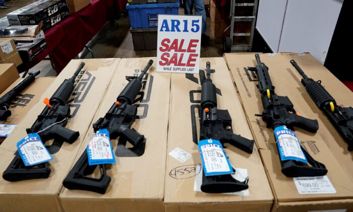 AR-15 rifles are displayed for sale at the Guntoberfest gun show in Oaks, Pa., on Oct. 6, 2017. (Joshua Roberts/Reuters)