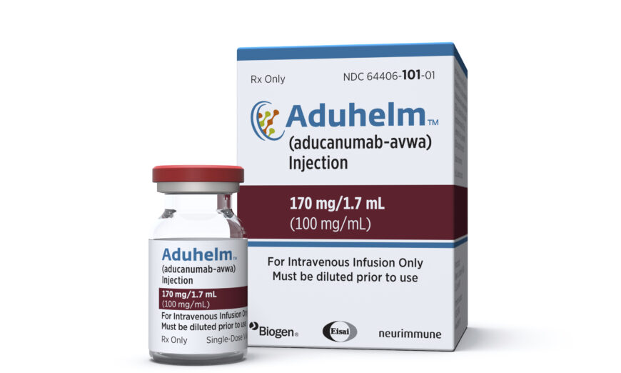 A vial and packaging for the drug Aduhelm is shown on June 7, 2021. (Biogen via AP)