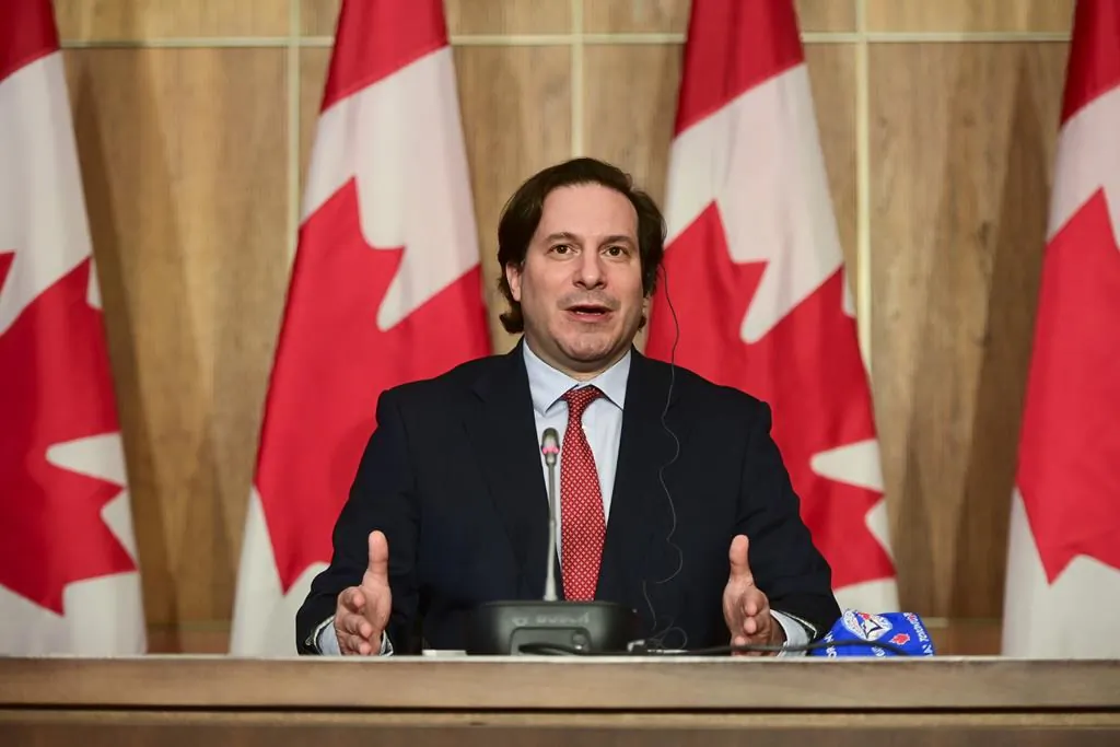 Marco Mendicino, Minister of Immigration, Refugees and Citizenship, announces measures of support to in-Canada families of victims of Ethiopian Airlines Flight 302 and Ukraine International Airlines Flight 752 during a press conference in Ottawa on May 13, 2021. (The Canadian Press/Sean Kilpatrick)