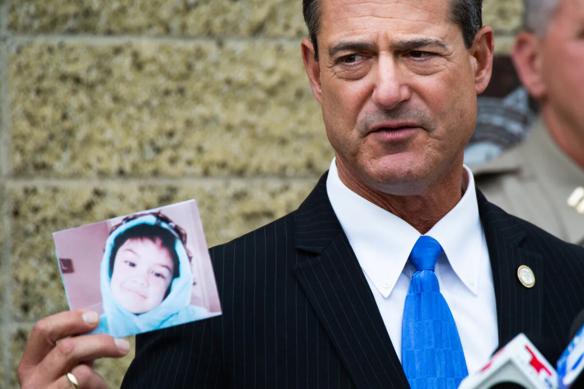 Orange County District Attorney Todd Spitzer speaks about updates in regards to the recent arrest of the alleged killers of 6-year-old Aiden Leos at the California Highway Patrol offices in Santa Ana, Calif., on June 7, 2021. (John Fredricks/The Epoch Times)