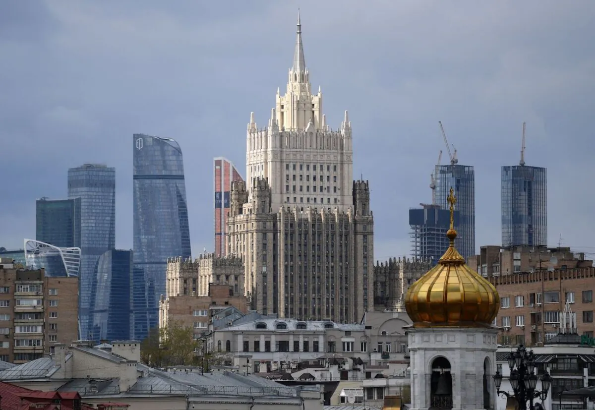 A view of the Russian Foreign Ministry headquarters in Moscow on April 29, 2021. (Natalia Kolesnikova/AFP via Getty Images)