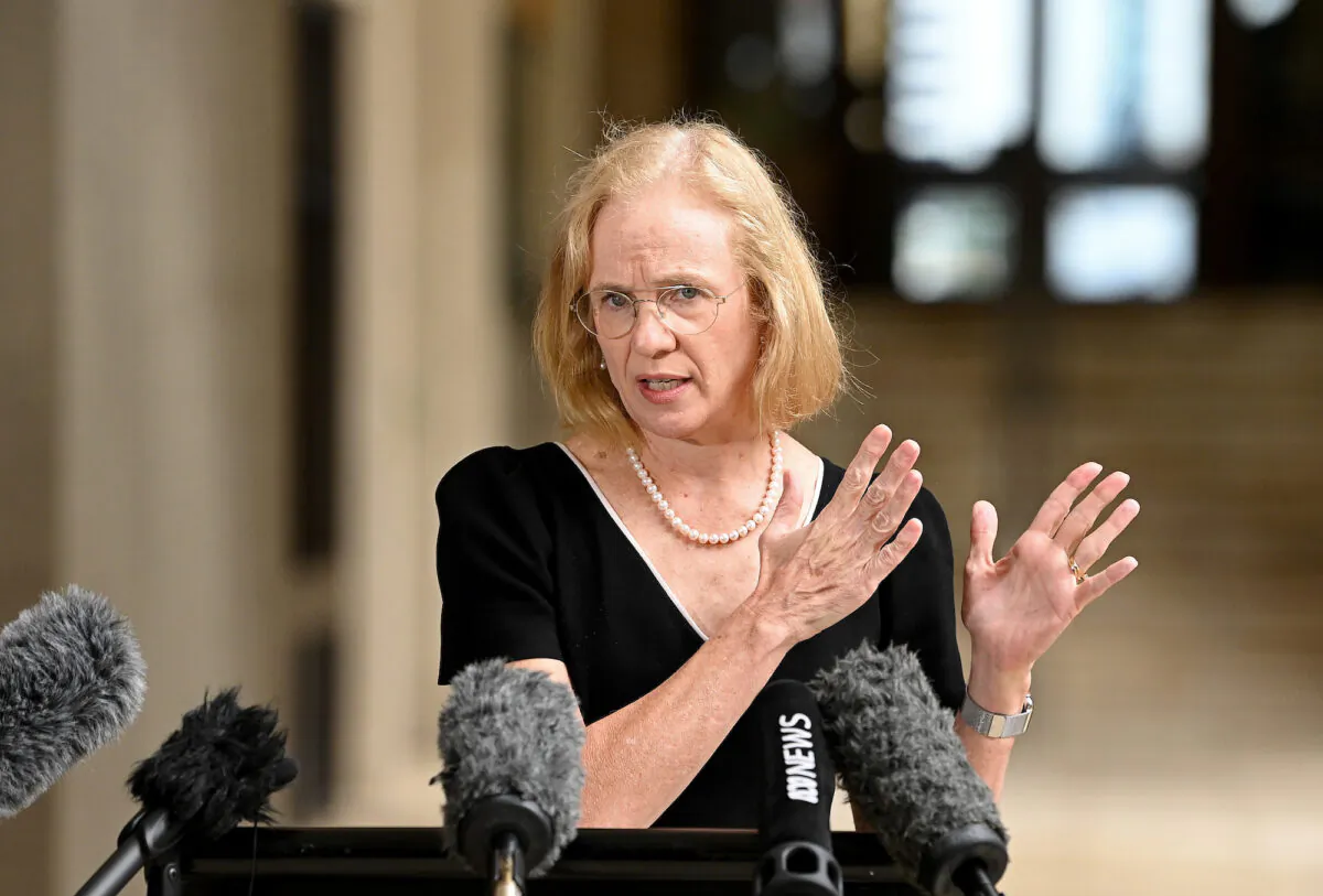 Chief Health Officer of Queensland Doctor Jeannette Young speaks at Parliament House in Brisbane, Australia on March 30, 2021. (Bradley Kanaris/Getty Images)