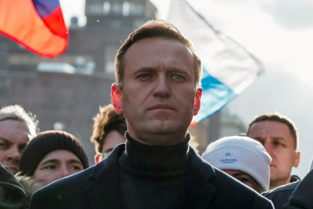 Russian opposition politician Alexei Navalny takes part in a rally to mark the 5th anniversary of opposition politician Boris Nemtsov's murder and to protest against proposed amendments to the country's constitution in Moscow on Feb. 29, 2020. (Shamil Zhumatov/Reuters)