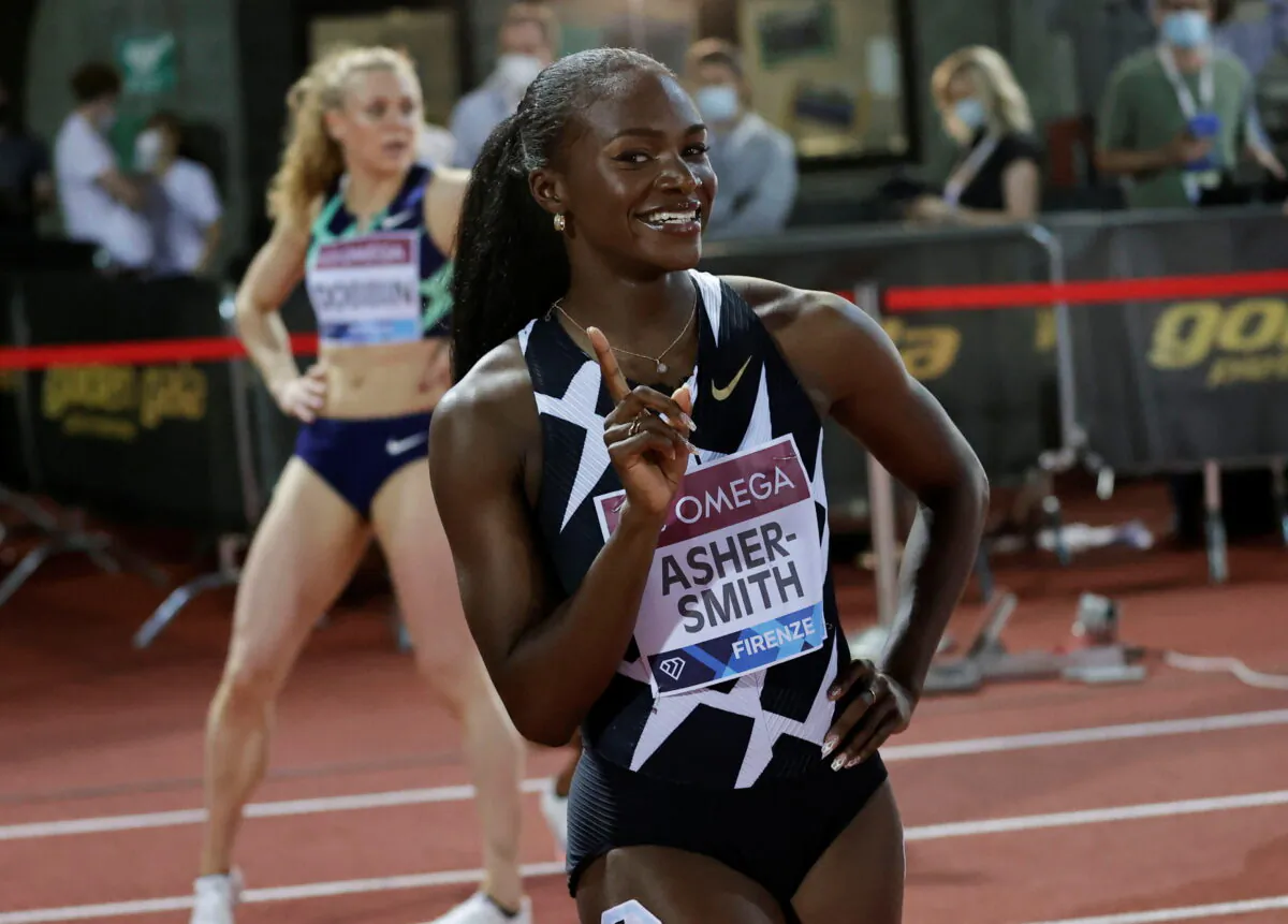 Athletics - Diamond League - Rome/Florence - 2021 Pietro Mennea Golden Gala - Stadio Luigi Ridolfi, Florence, Italy on June 10, 2021 Britain' Dina Asher-Smith celebrates winning the women's 200m (Ciro De Luca/Reuters)