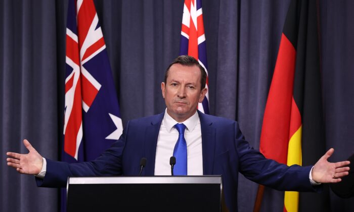 West Australian Premier Mark McGowan addresses the media at a press conference at Dumas House in Perth, Australia on Apr. 27, 2021. (Photo by Paul Kane/Getty Images)
