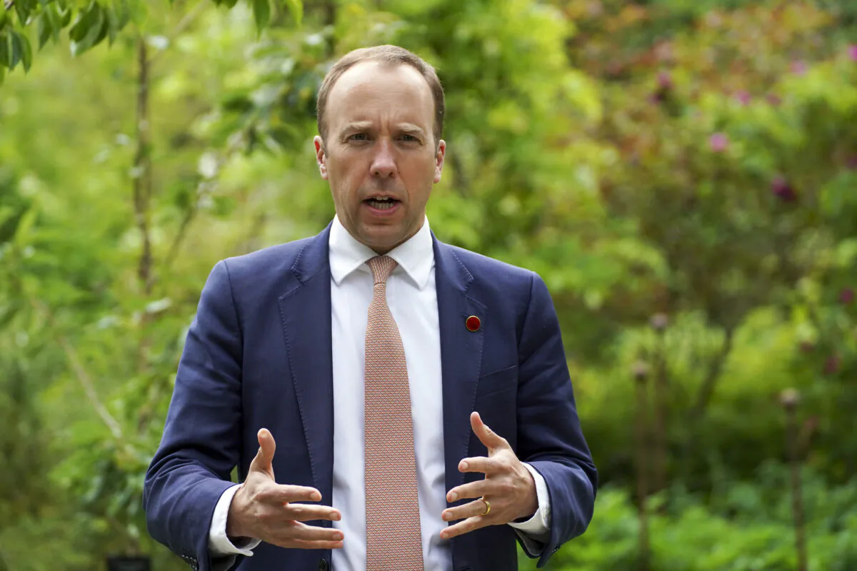 British Secretary of State for Health Matt Hancock speaks at a memorial tree planting ceremony at Oxford Botanic Gardens following a G7 health ministers meeting at Mansfield College, Oxford University, on June 4, 2021. (Steve Parsons - WPA Pool/Getty Images)