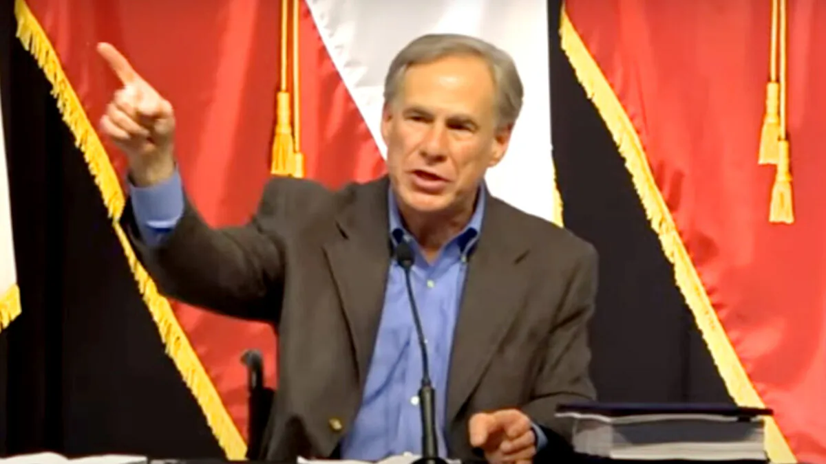 In this still image from a video released by NTD, Texas Gov. Greg Abbott speaks at a border security summit in Del Rio, Texas, on June 10, 2021. (NTD)