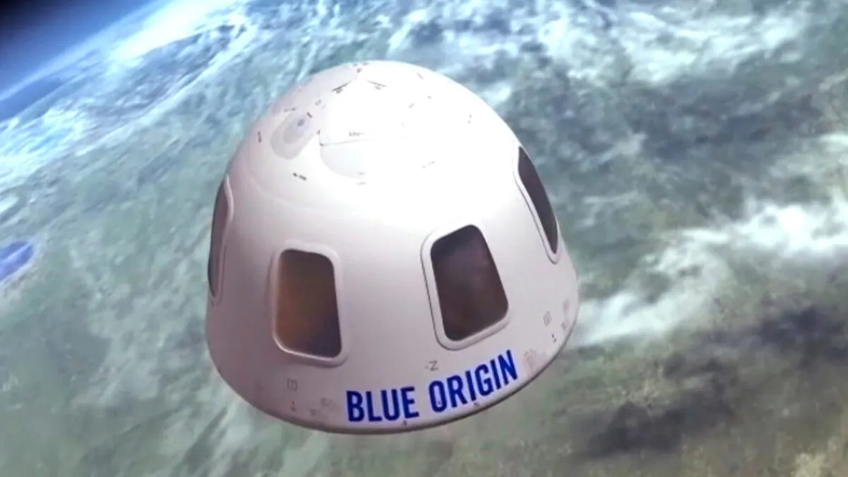 This undated file illustration shows the capsule that the Blue Origin company aims to take tourists into space. (Blue Origin via AP)