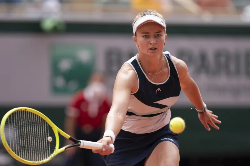 Barbora Krejcikova (CZE) in action during the women's final match against Anastasia Pavlyuchenkova (RUS) on day 14 of the French Open at Stade Roland Garros, Paris, France, on Jun 12, 2021. (Susan Mullane-USA TODAY Sports via Reuters)