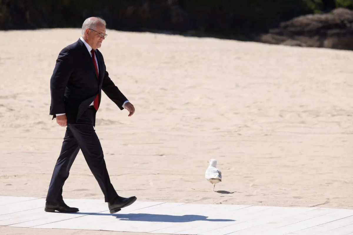 Australia's Prime Minister Scott Morrison arrives at the G7 summit in Carbis Bay, Cornwall on Jun. 12, 2021. (Photo by LUDOVIC MARIN/AFP via Getty Images)