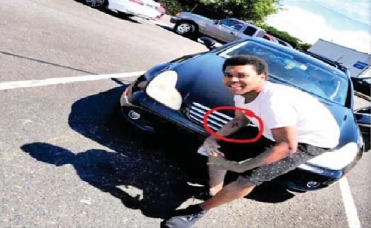 Gavaughn Gaquez Streeter-Hillerich poses in an undated photograph, with the tattoo on his arm highlighted. (ATF)