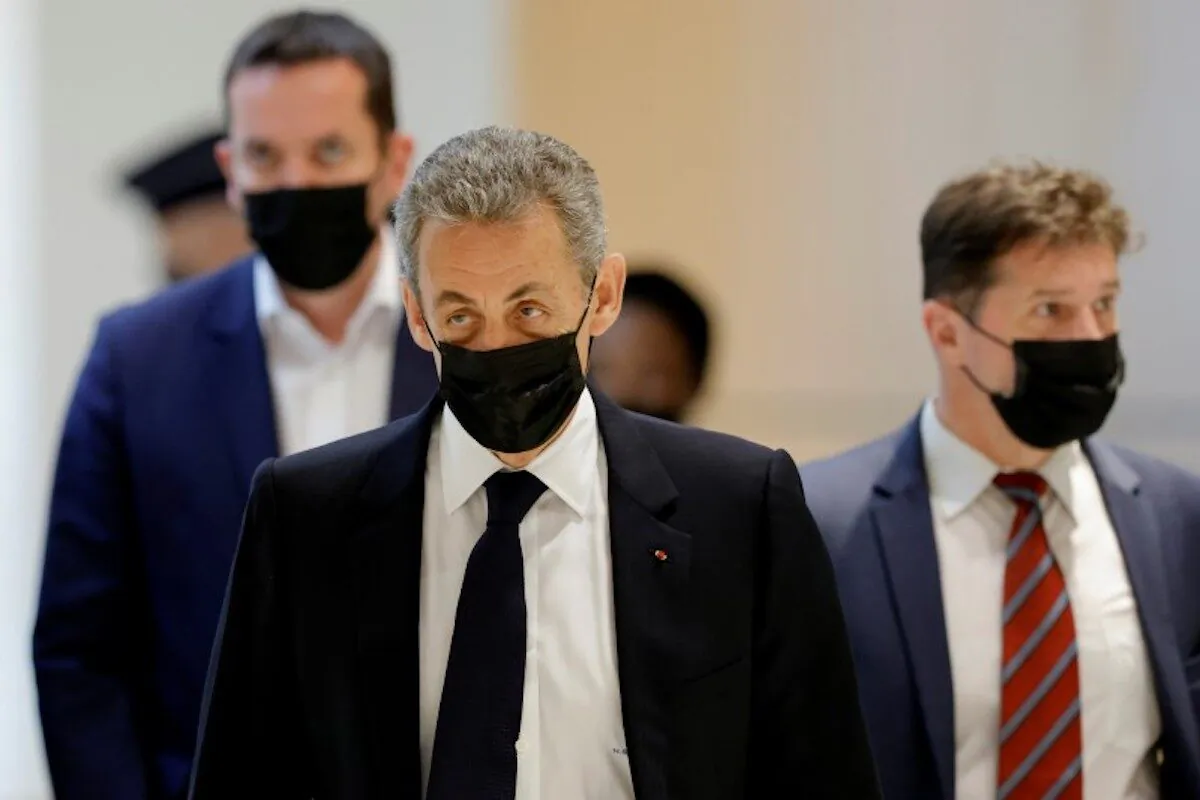Former French President Nicolas Sarkozy arrives for a hearing in a trial over alleged illegal financing of his failed reelection campaign in 2012, with 13 other defendants, former officials of Bygmalion and representatives of the UMP, at the courthouse in Paris, France, on June 15, 2021. (Pascal Rossignol/Reuters)