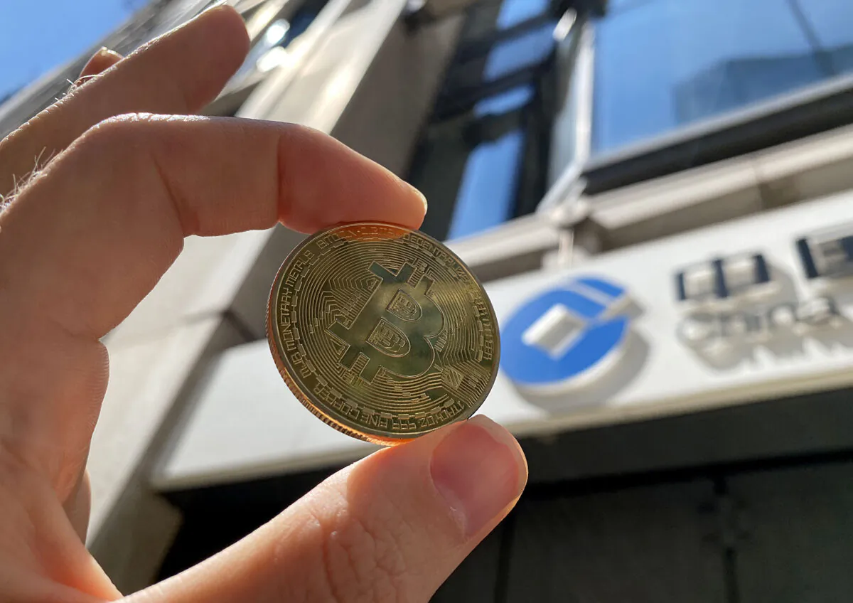 A visual representation of Bitcoin cryptocurrency is pictured on May 30, 2021. (Edward Smith/Getty Images)