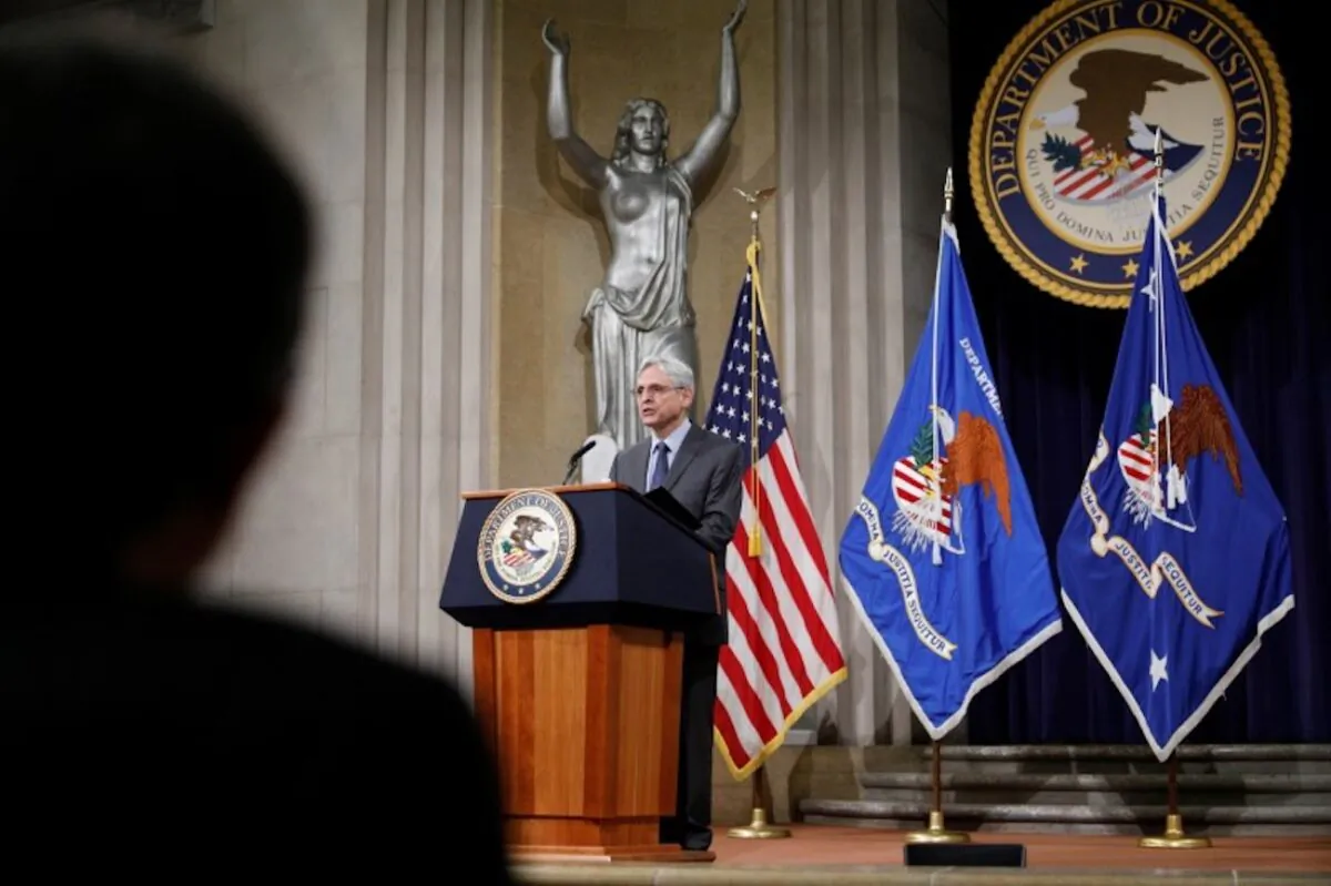 Attorney General Merrick Garland delivers remarks at the Department of Justice in Washington on June 11, 2021. (Tom Brenner/Pool via Reuters)