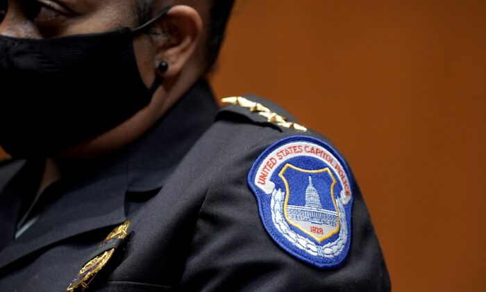 Acting U.S. Capitol Police chief Yogananda Pittman attends a Senate Appropriations Subcommittee hearing on Capitol Hill in Washington on April 21, 2021. (Greg Nash/Pool/Getty Images)