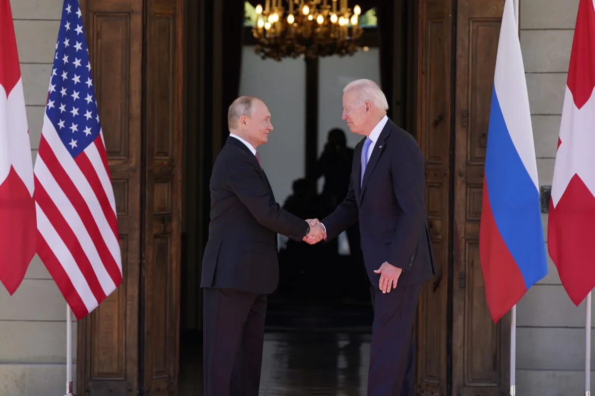 President Joe Biden and Russian President Vladimir Putin arrive to meet at the “Villa la Grange,” in Geneva, Switzerland, on June 16, 2021. (Patrick Semansky/AP Photo)