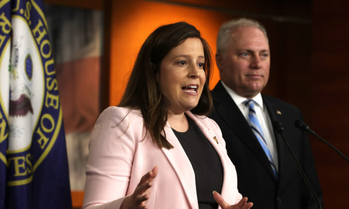 U.S. House Republican Conference Chair Rep. Elise Stefanik (R-N.Y.) speaks during a news conference at the U.S Capitol in Washington on June 15, 2021. (Alex Wong/Getty Images)