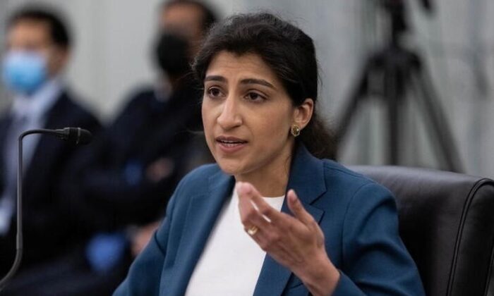 FTC Commissioner nominee Lina M. Khan testifies during a Senate Commerce on Capitol Hill in Washington, on April 21, 2021. (Graeme Jennings/Pool via Reuters)