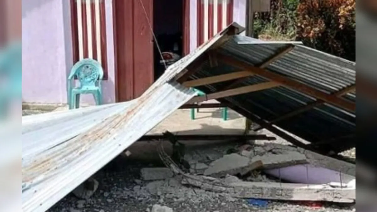 A roof lies on the ground after an earthquake, in Sakanusa, Maluku, Indonesia, on June 16, 2021. (Asmiathy/Reuters)
