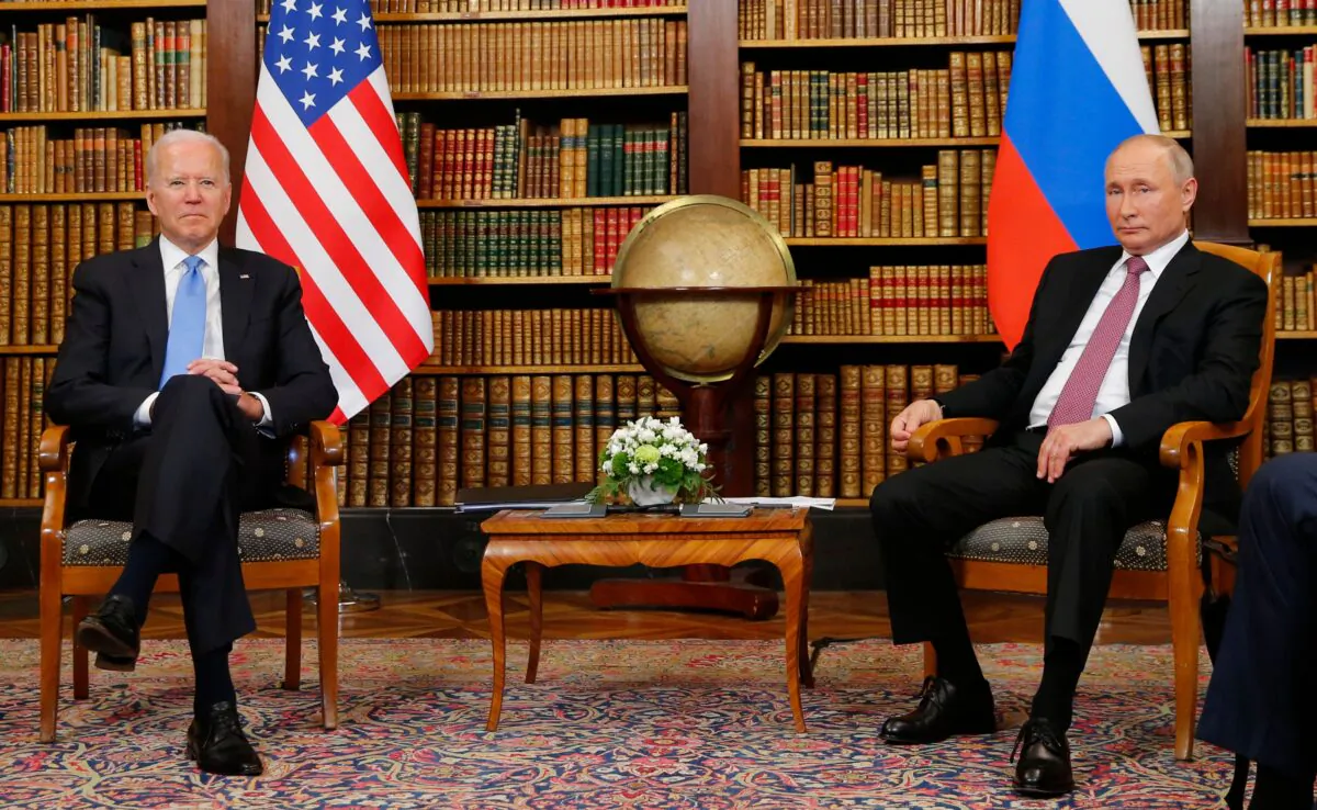 President Joe Biden meets with Russian President Vladimir Putin at the 'Villa la Grange' in Geneva, Switzerland, on June 16, 2021. (Denis Balibouse/Pool/AFP via Getty Images)
