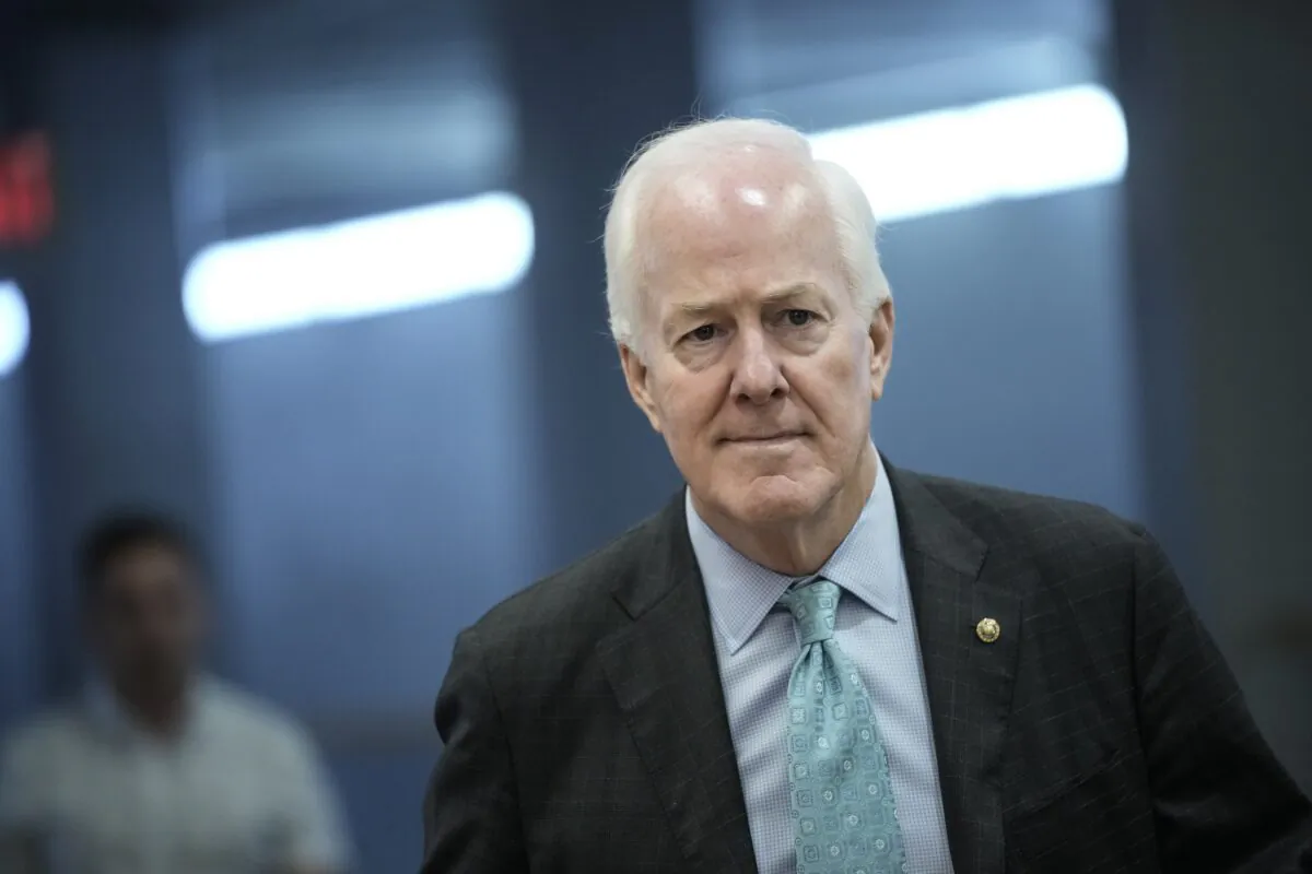 Sen. John Cornyn (R-Texas) walks through the Senate subway on his way to a vote at the U.S. Capitol in Washington on May 27, 2021. (Drew Angerer/Getty Images)