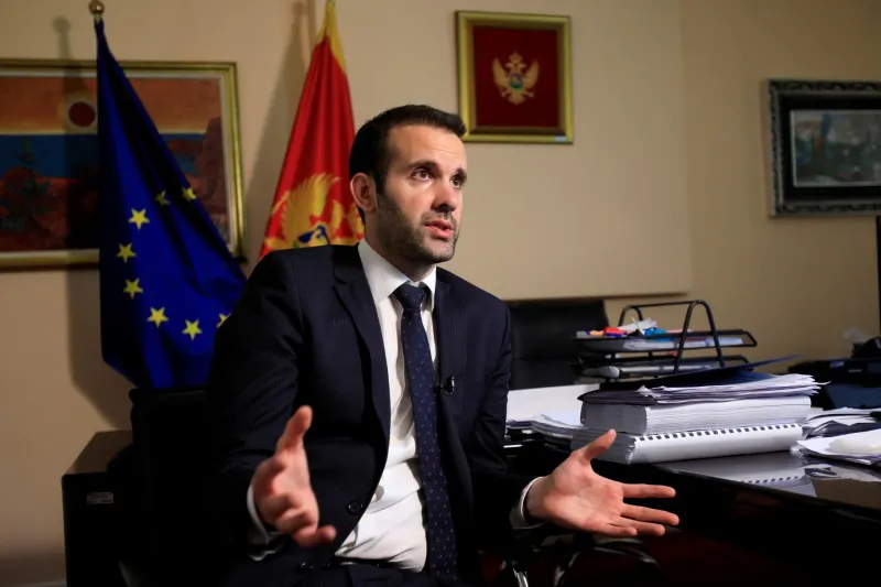 Montenegrin Finance Minister Milojko Spajic speaks during an interview with Reuters in Podgorica, Montenegro, on May 25, 2021. (Stevo Vasiljevic/Reuters)