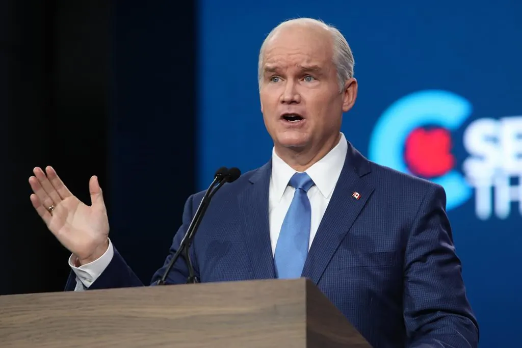 Conservative Party leader Erin O’Toole speaks at a press conference at the Westin Hotel in Ottawa on June 17, 2021. (The Canadian Press/David Kawai)