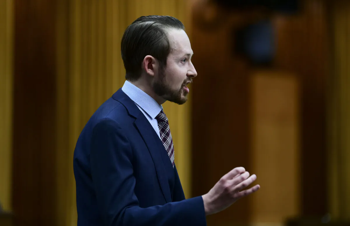 Conservative member of Parliament Michael Cooper rises during question period in the House of Commons on Parliament Hill in Ottawa, Canada, on March 12, 2021. (The Canadian Press/Sean Kilpatrick)