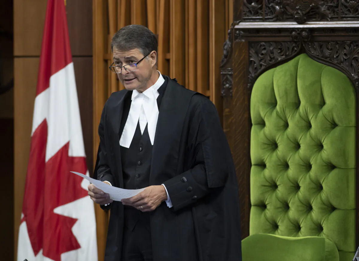Speaker of the House of Commons Anthony Rota rises in the chamber as he delivers a statement in the House of Commons in Ottawa on July 22, 2020. (Adrian Wyld/The Canadian Press)