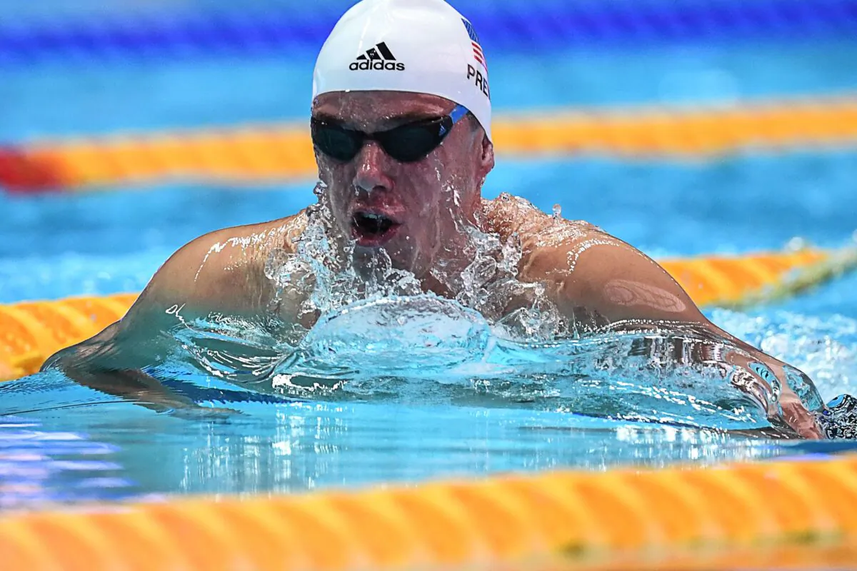 USA's Josh Prenot competes in a heat for the men's 200m breaststroke event during the swimming competition at the 2019 World Championships at Nambu University Municipal Aquatics Center in Gwangju, South Korea, on July 25, 2019. (Ed Jones/AFP via Getty Images)