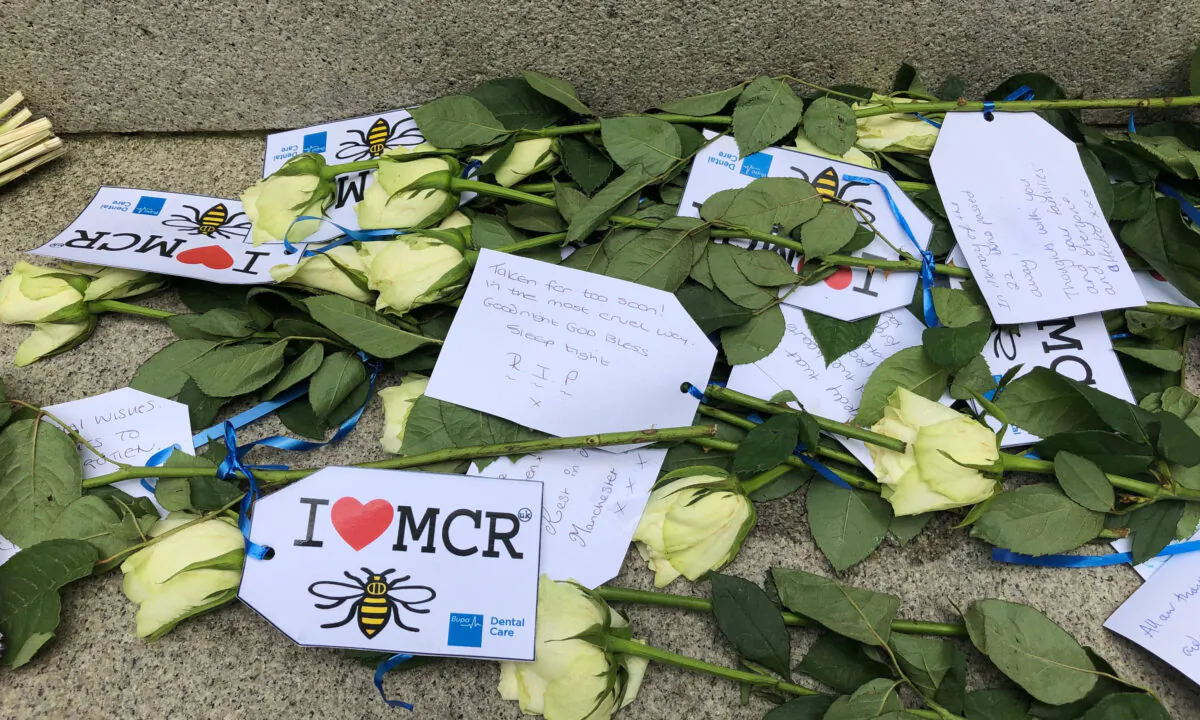 Undated photo showing floral tributes to victims of the Manchester Arena bombing in 2017. (Kim Pilling/PA)