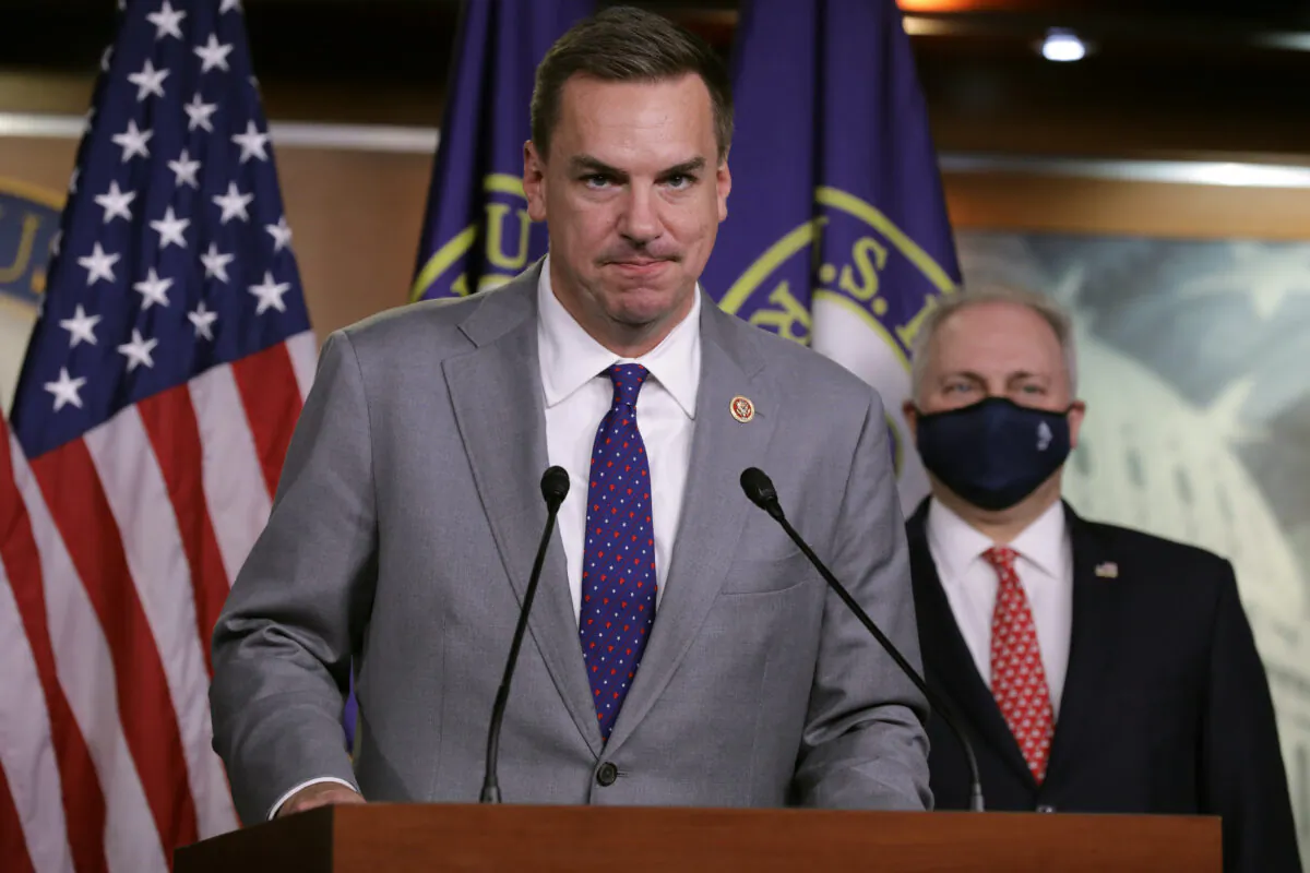 Rep. Richard Hudson (R-N.C.) talks to reporters following House Republican conference leadership elections at the U.S. Capitol in Washington, on Nov. 17, 2020. (Chip Somodevilla/Getty Images)
