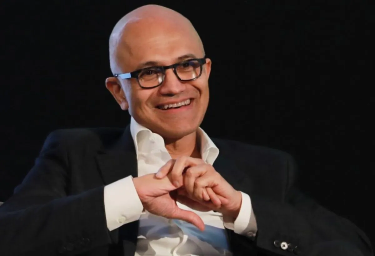 Satya Nadella, chief executive officer of Microsoft, reacts as he attends Microsoft's Young Innovators' Summit in New Delhi, India, on Feb. 26, 2020. (Anushree Fadnavis/File/Reuters)