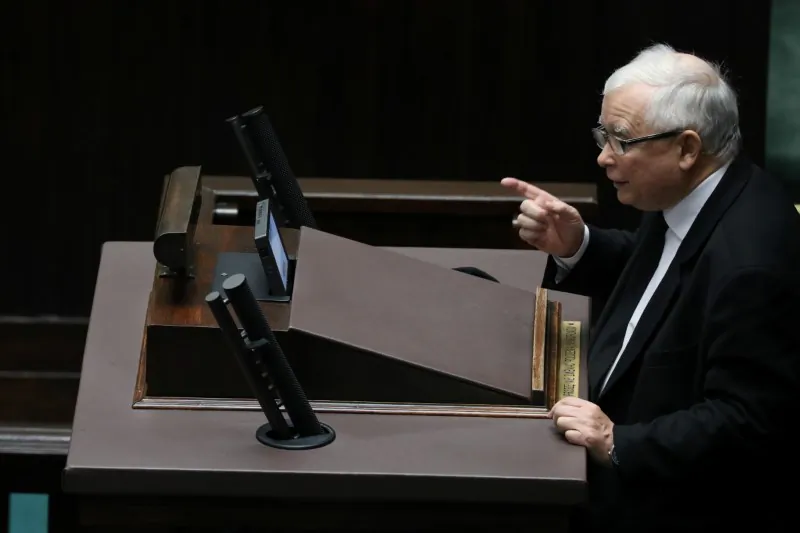 Law and Justice (PiS) leader Jaroslaw Kaczynski speaks during a parliament session in Warsaw, Poland, on Oct. 28, 2020. (Slawomir Kaminski/Agencja Gazeta/via Reuters)