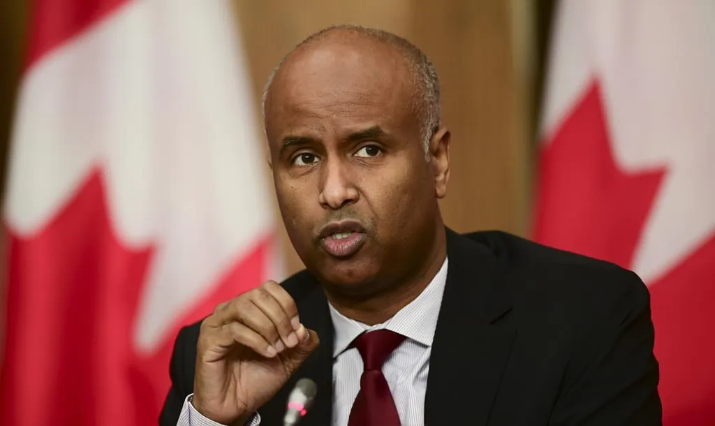 Minister of Families, Children and Social Development Ahmed Hussen takes part in an update on the COVID pandemic during a press conference in Ottawa on Oct. 27, 2020. (The Canadian Press/Sean Kilpatrick)