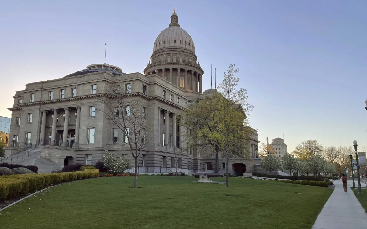 The Idaho Statehouse is seen at sunrise in Boise, Idaho, on April 20, 2021. (AP Photo/Keith Ridler)