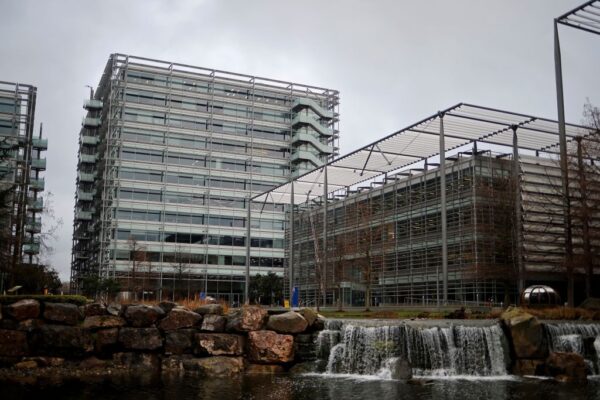 An office block that houses the offices of China’s CGTN (China Global Television Network) Europe, in Chiswick Park, West London, on Feb. 4, 2021. (Tolga Akmen/AFP via Getty Images)