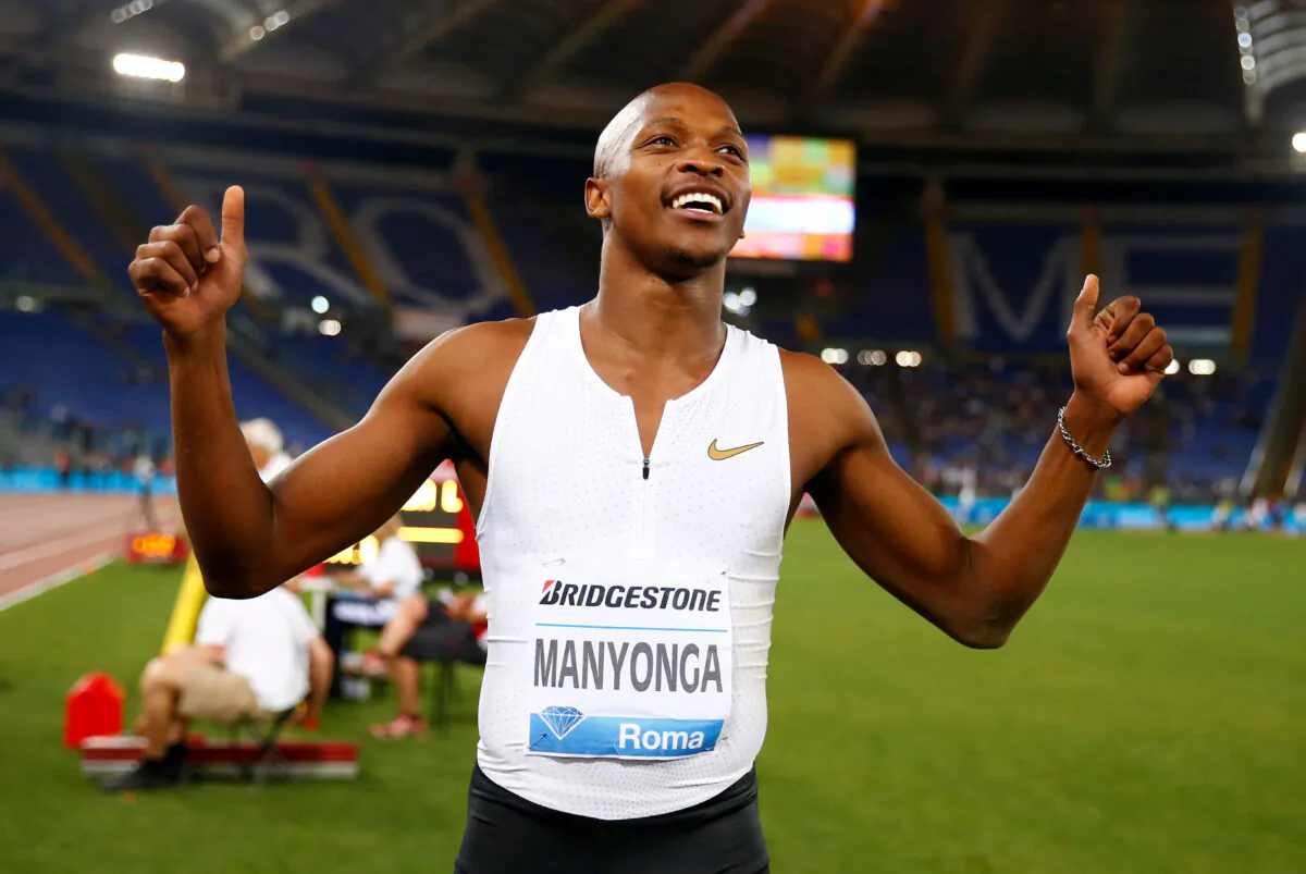 Luvo Manyonga of South Africa celebrates winning the Men's long jump during the IAAF Diamond League at Stadio Olimpico in Rome, Italy, on May 31, 2018. (Tony Gentile/Reuters)