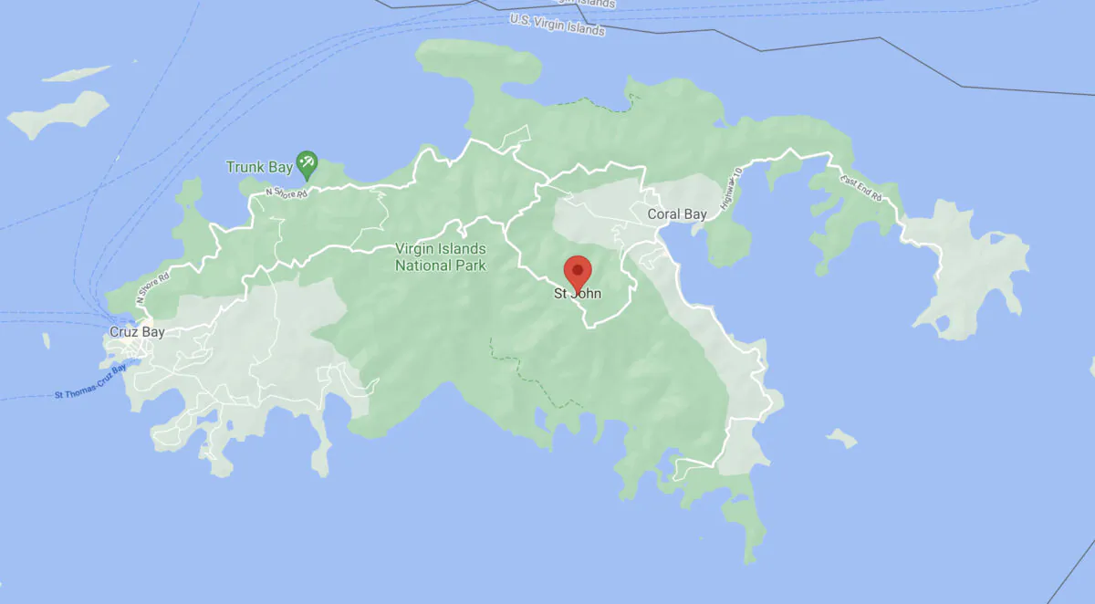 A map showing St. John, US Virgin Islands. (Google Maps)