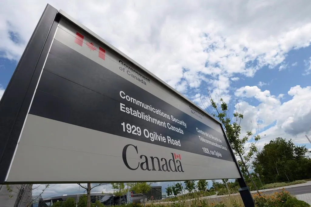 A sign for the Government of Canada's Communications Security Establishment (CSE) is seen outside their headquarters in the east end of Ottawa on July 23, 2015. (The Canadian Press/Sean Kilpatrick)