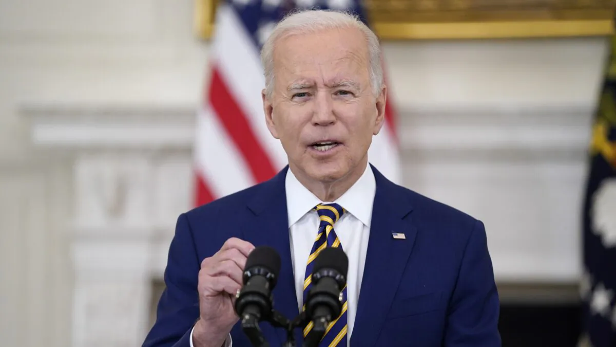 President Joe Biden speaks about reaching 300 million COVID-19 vaccination shots in the State Dining Room of the White House on June 18, 2021. (Evan Vucci/AP Photo)