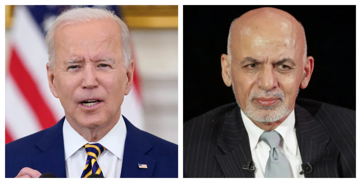 (L) President Joe Biden at the White House on June 18, 2021. (Evan Vucci/AP Photo); (R) Afghanistan's President Ashraf Ghani attends a panel discussion at Asia Society in Manhattan, New York, on Sept. 20, 2017. (Jeenah Moon/Reuters)