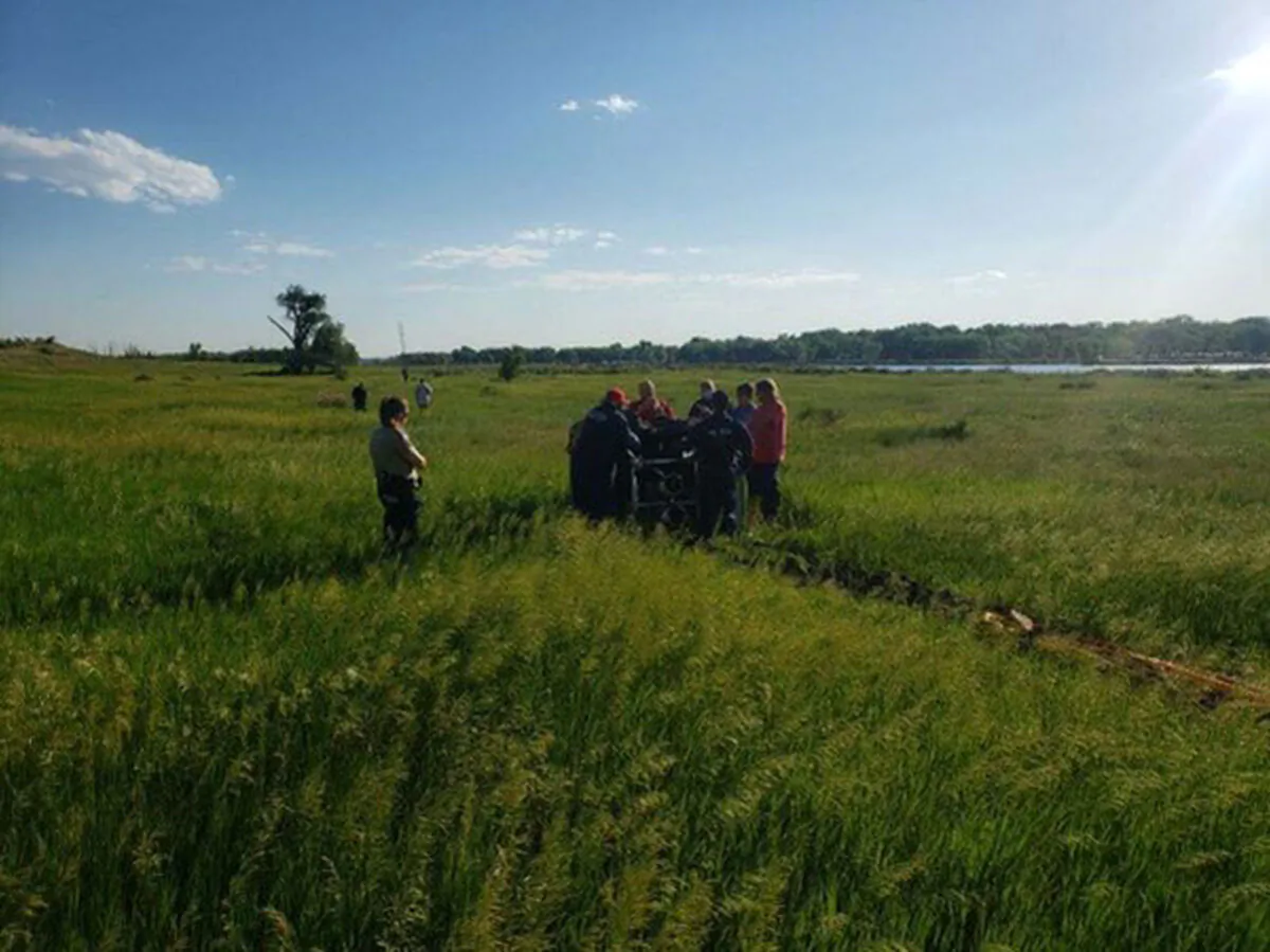 A group gathers at Chatfield State Park where a hot air balloon crashed, outside Denver, Colo., on June 20, 2021. (Courtesy of Colorado Parks and Wildlife)
